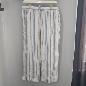 L.L. Bean Striped Drawstring Linen Pants - Blue & White